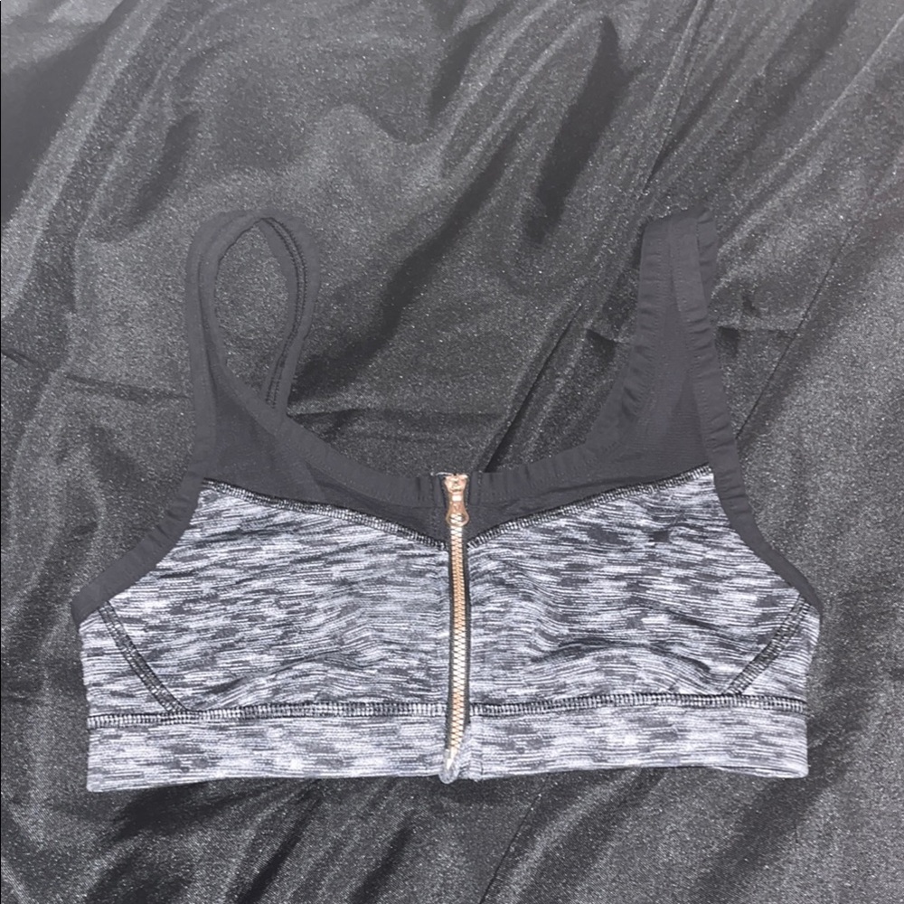 Gray and Black Zip Front Sports Bra